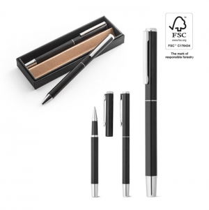 LEAH. Conjunto de roller e esferogr�fica em alum�nio (94% rAL) com clipe