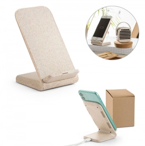 ENGLERT. Suporte para smartphone com carregador wireless super r�pido 10W em ABS reciclado (70% rABS) e fibra de palha de trigo