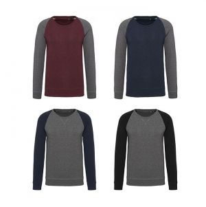 Sweatshirt BIO French Terry bicolor de homem com decote redondo e mangas raglan