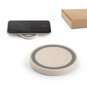 CUVIER. Carregador wireless 15W em ABS reciclado (65%) e fibra de palha de trigo (35%)