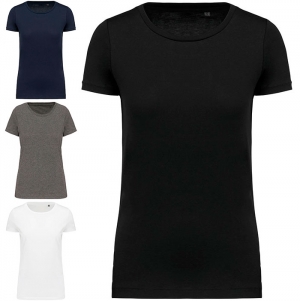 T-SHIRT SUPIMA� DE SENHORA COM DECOTE REDONDO DE MANGA