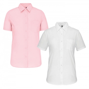 Camisa popeline poli�ster / algod�o manga curta de tratamento f�cil de senhora