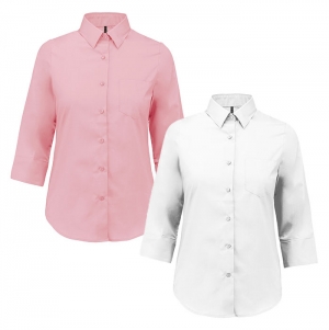 Camisa popeline poli�ster / algod�o manga a 3 /4  de tratamento f�cil de senhora