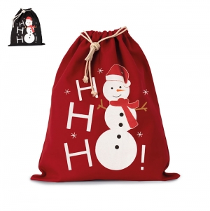 Saco de algod�o com cord�o, motivo boneco de neve