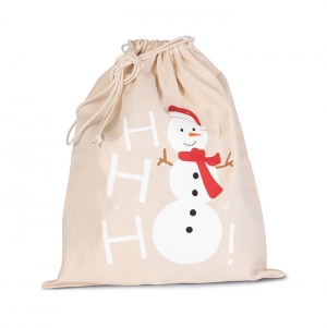 SACO DE ALGOD�O COM CORD�O, MOTIVO BONECO DE NEVE