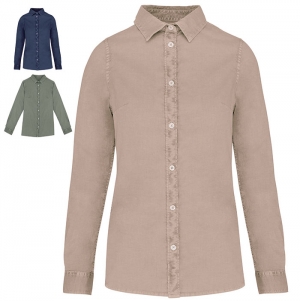 CAMISA EM ALGOD�O TWILL COM ASPECTO LAVADO DE SENHORA