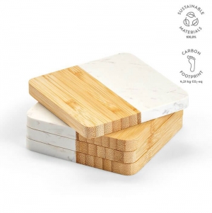 Bases para Copos Kahlo M�rmore e Bambu. Conjunto de 4
