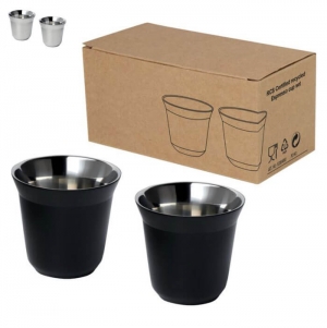 Conjunto de ch�venas de caf� expresso em a�o inoxid�vel com certifica��o RCS de 80 ml 'Duo'