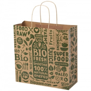 Saco de papel Kraft com al�as torcidas � 31 x 12 x 31 cm