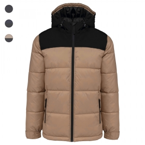 Parka acolchoada com capuz bicolor unissexo