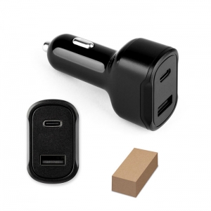 DIRAC. Adaptador de isqueiro com porta USB-A 18W e USB-C 20W em ABS reciclado (100% rABS)