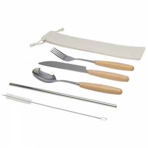 Conjunto de talheres de madeira de faia e a�o inoxid�vel de 5 pe�as 'Root'