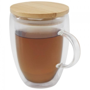 Copo de vidro com tampa de bambu de 350 ml 'Leona'