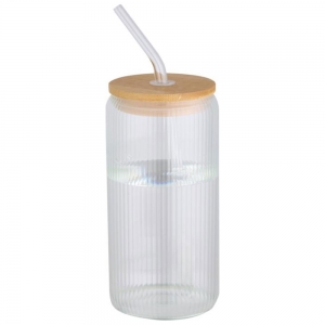Frasco de vidro borossilicato de parede �nica de 500 ml com tampa de bambu 'Mirage'