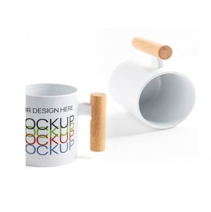 Mugoo Caneca de cer�mica para sublima��o com asa em madeira