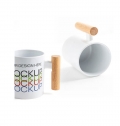 Mugoo Caneca de cer�mica para sublima��o com asa em madeira