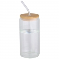 Frasco de vidro borossilicato de parede �nica de 500 ml com tampa de bambu 'Mirage'