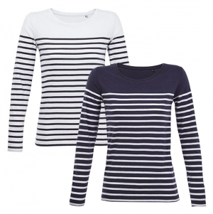 T-SHIRT DE MANGA COMPRIDA �S RISCAS PARA SENHORA